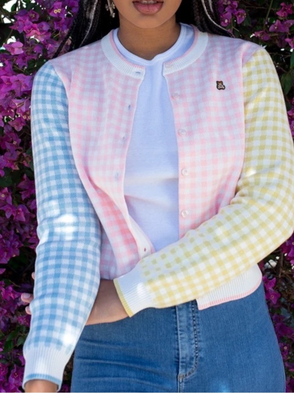 Teddy Fresh Gingham Jacquard Knit Cardigan